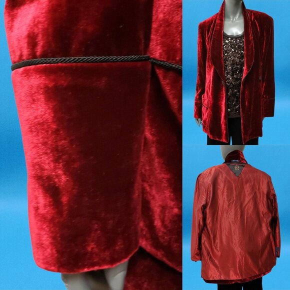 Red Velvet Smoking Tuxedo Jacket High End Black Label Tommy Hilfiger Size 12 - Picture 8 of 10